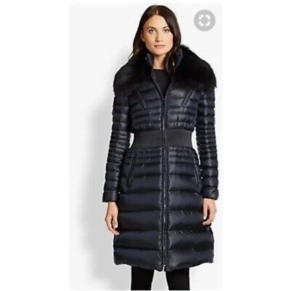 Women's Black Puffer Coat with Faux Fur Collar - Picture 1 of 5